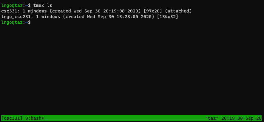 list tmux sessions