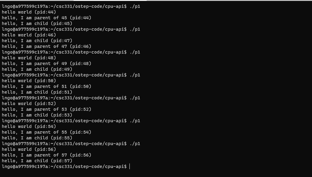 Compile and run p1.c