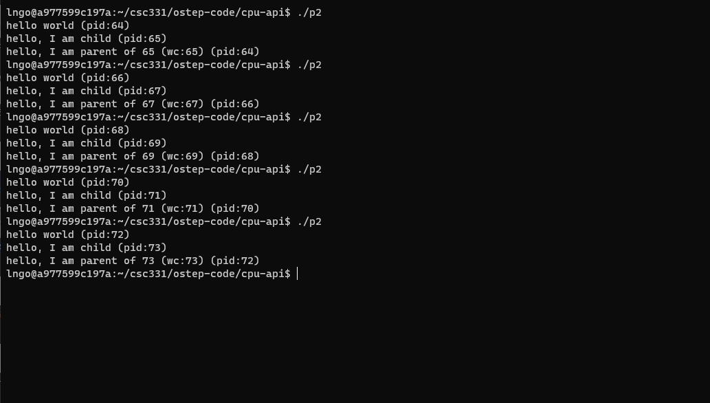 Compile and run p2.c