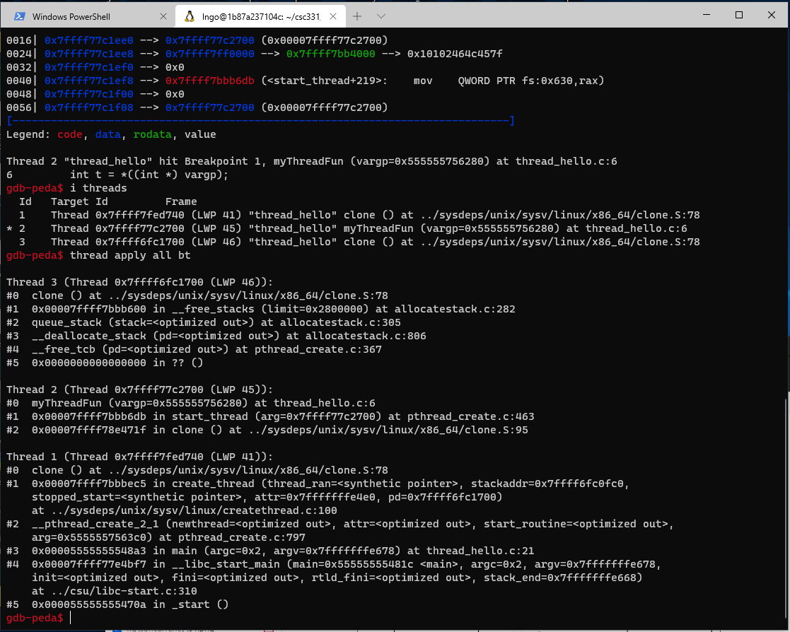 gdb thread backtrace