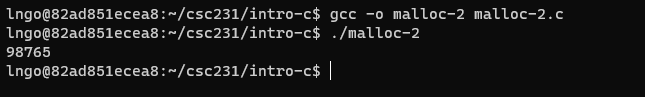 Compile and run malloc-2.c