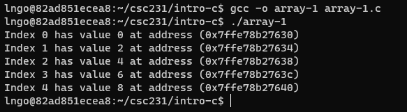 Compile and run array-1.c