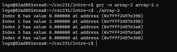 Compile and run array-2.c