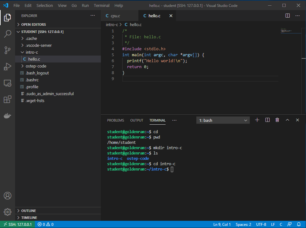 create hello.c