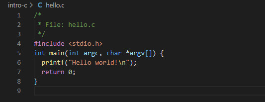 examine hello.c code