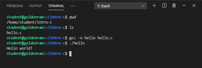 compile and run hello.c