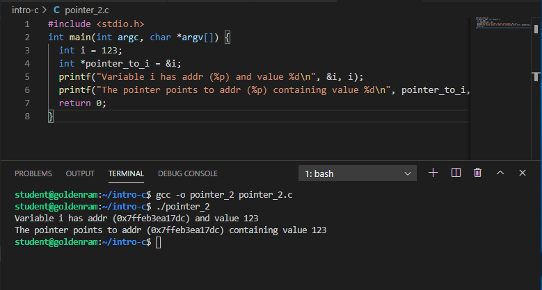 Compile and run pointer_2.c