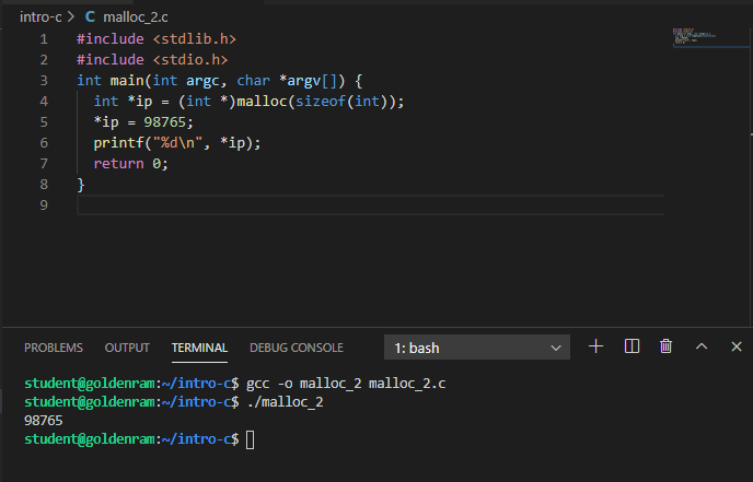 Compile and run malloc_2.c