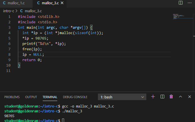 Compile and run malloc_3.c