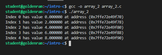 Compile and run array_2.c