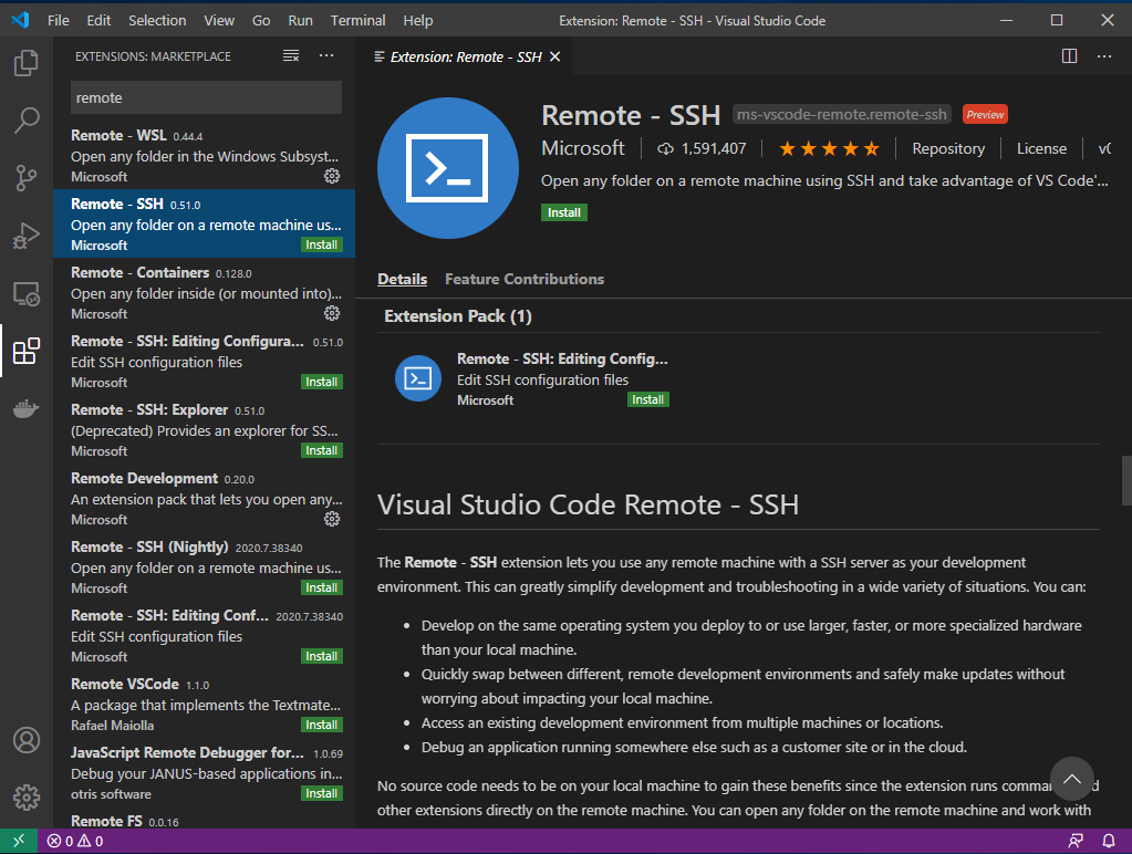 Remote SSH extension