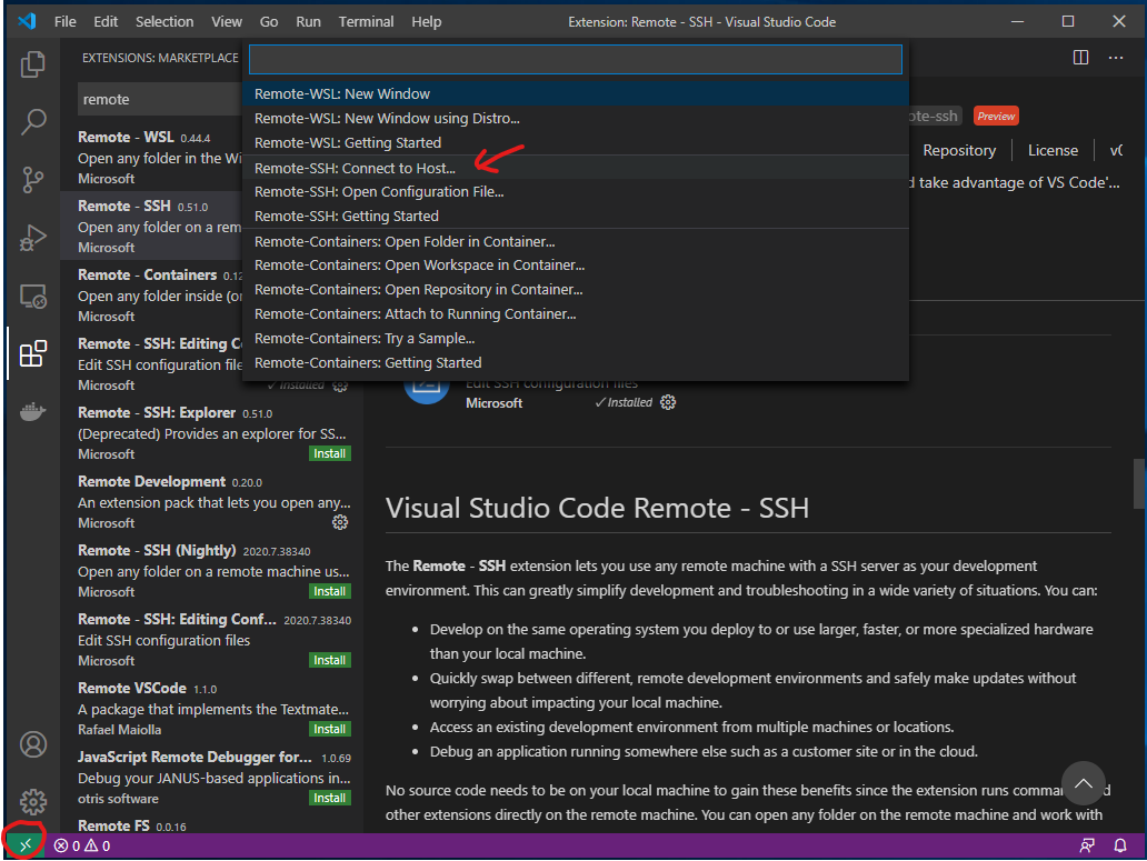Connect via remote SSH