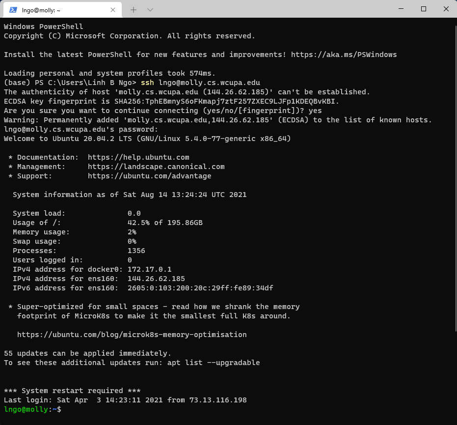 SSH to molly from a Windows Terminal