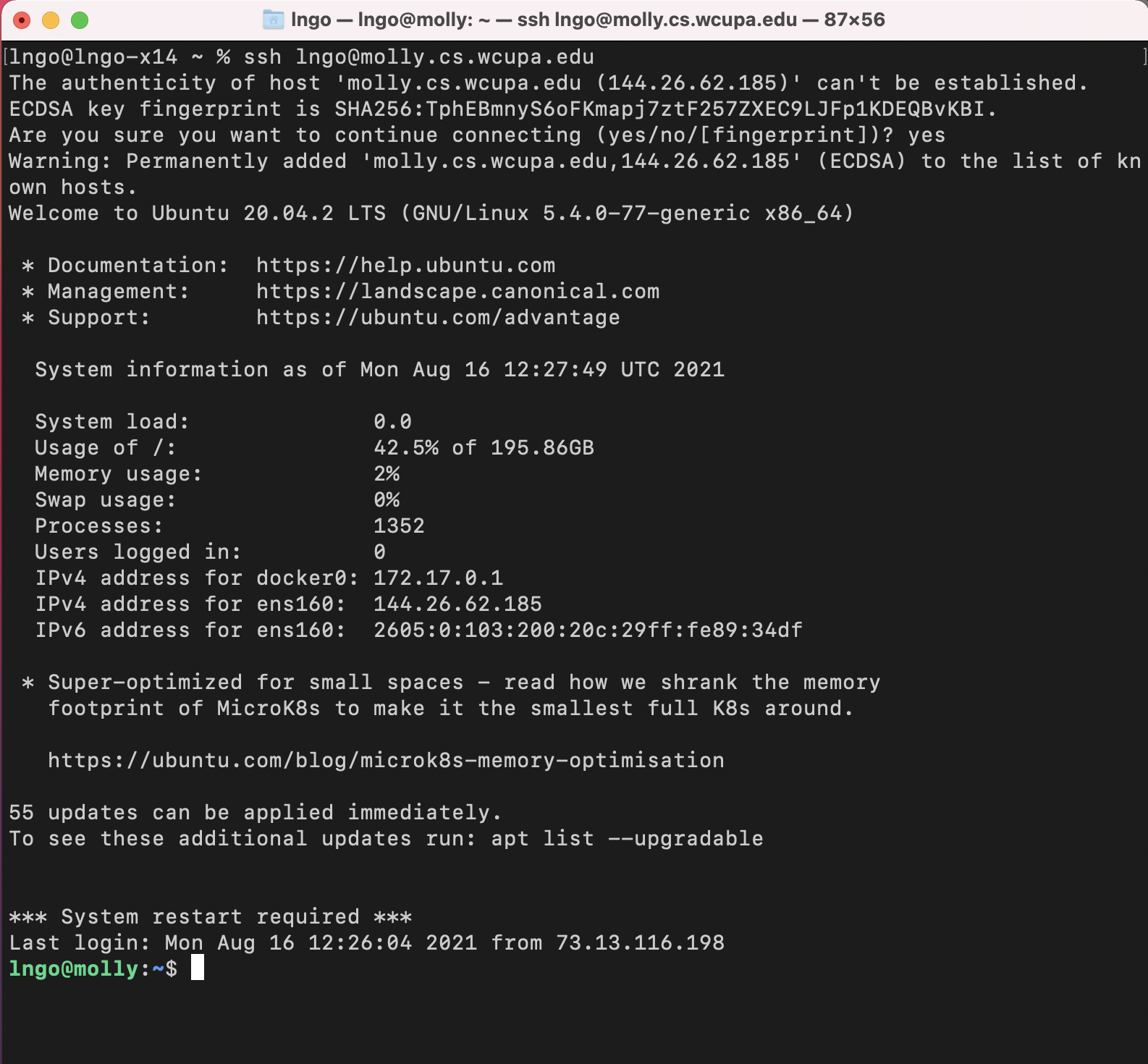 SSH to molly from a Mac Terminal