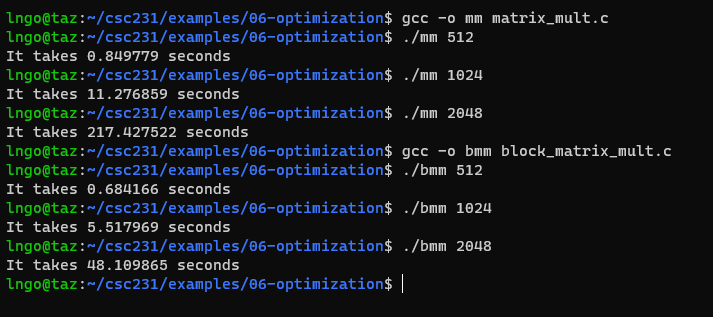 matrix run with block optimization
