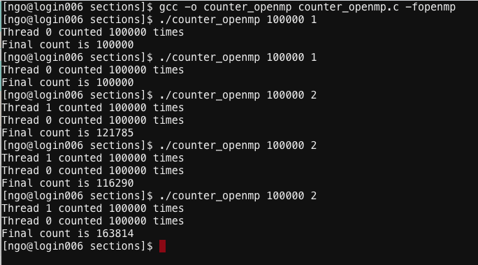 compile and run hello_sections.c