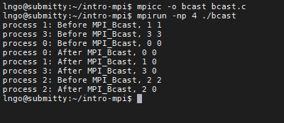 compile and run bcast.c