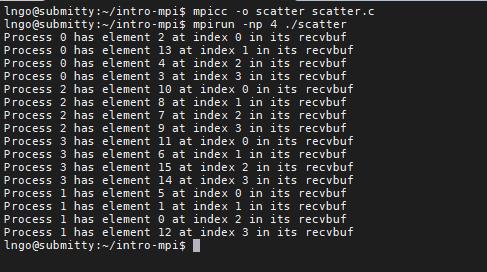 compile and run scatter.c