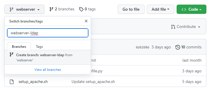setup a new branch from webserver